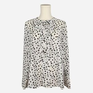 Karl Lagerfeld Paris Black & White Polka Dot Tie Neck Blouse - Medium